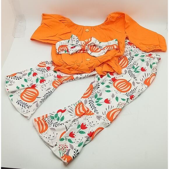 Baby Girl 3 Pc Halloween/Fall Outfit LS Shirt, Bell Flared Pants 12-18 Months - Picture 1 of 5